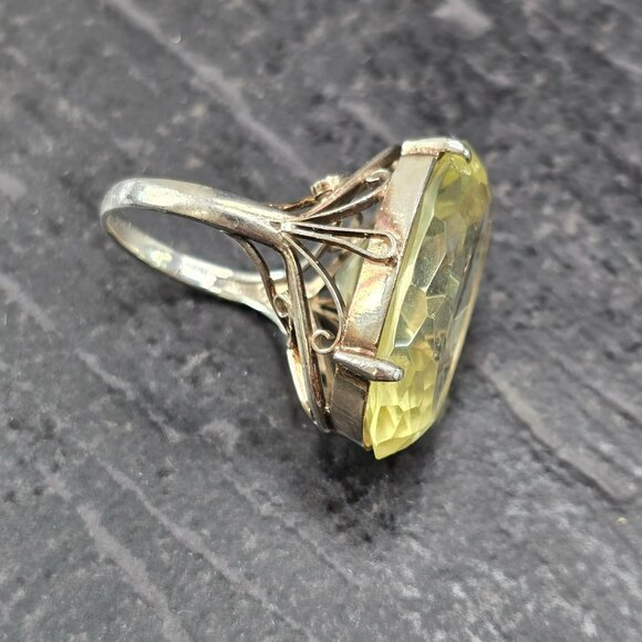Vintage Oval Cut Yellow Gemstone Ring With Intricate Silver Band Design HS137 - Picture 9 of 16